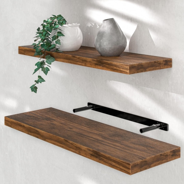 Casaria Wandregal mit Halterung, MDF, Eiche / Braun, 70 x 23 x 3,8cm