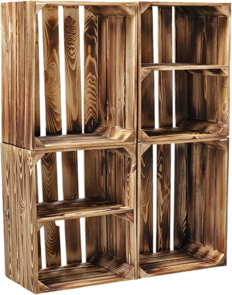 Holzkisten Regal 4er Set 50 x 40 x 30cm mit Ablage kurz