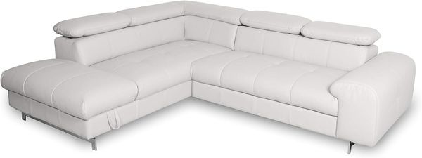 Mivano Ecksofa Chef / L-Sofa mit Schlaffunktion, Bettkasten und verstellbaren Kopfstützen in Lederoptik / 262 x 72 x 206 / Kunstleder Weiß