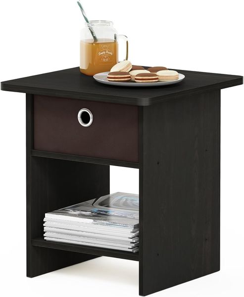 Furinno Dario Beistelltisch/Nachttisch mit Schublade, Espresso/Braun