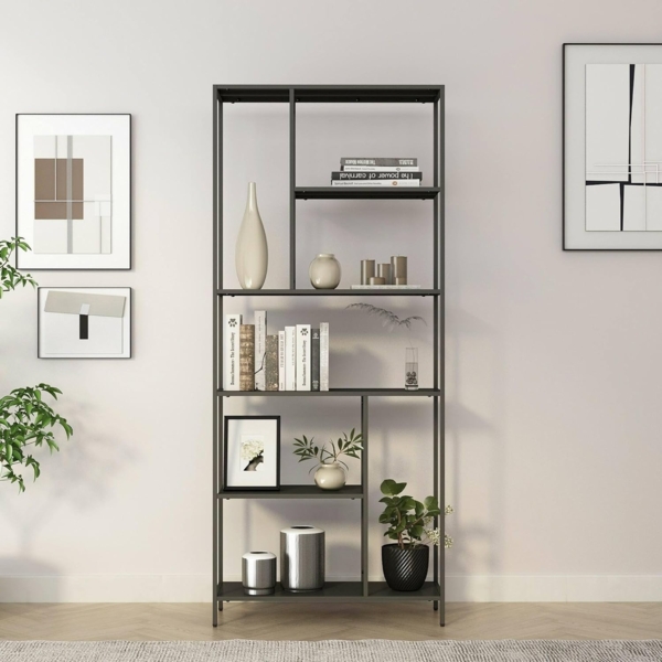 Dmora Regal Papaya 80 x 30 x 188 cm Grau 5 Böden, Bücherregal