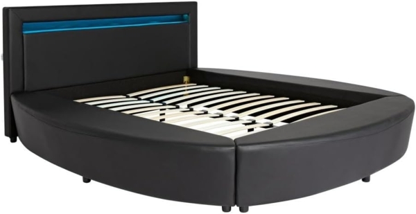 Vente-unique - Bett 180 x 200 cm - Mit LED-Beleuchtung - Kunstleder - Schwarz ABULIS III Bild 3