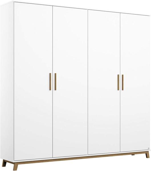 Rauch Möbel Carlsson Schrank Drehtürenschrank in Weiß, Griffe/Füße Eiche Massiv, 4-türig, inkl. Zubehörpaket Basic 1 Kleiderstange, 4 Einlegeböden, BxHxT 181x203x53 cm