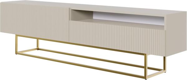 Selsey TV Schrank Board Sideboard Fernsehtisch Fernsehschrank 175 cm Goldene Beine Mit Offenem Fach Gefräste Front Graubeige Veldio