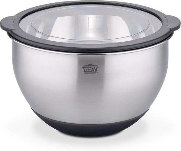 GSW Servierschüssel Primo, Edelstahl, Literskala, luftdichter Aufbewahrungs-Deckel, Antirutsch-Boden