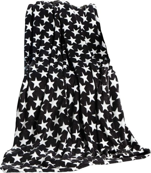 CelinaTex Flauschige Kuscheldecke XXL 200x220 cm schwarz Decke Sofa Couch Wohndecke weich Stars Mikrofaser Fleece Oeko-TEX Moonlight