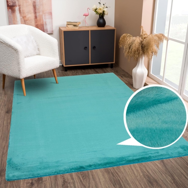 Teppich Wohnzimmer Hochflor - Einfarbig Petrol - 200x290cm - Kuschelig Weich Samtweich - Schlafzimmer Dekoration - Deko Teppiche