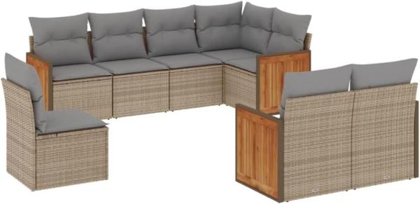 vidaXL 8-tlg. Garten-Sofagarnitur mit Kissen Beige Poly Rattan 3260246