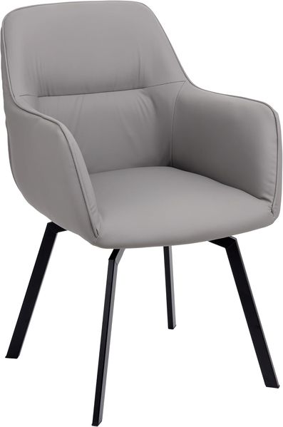 Baroni Home Moderner Drehsessel mit Armlehnen und Bezug aus Kunstleder und Beinen aus schwarzem Stahl, Sitzfläche für Wohnzimmer, Schlafzimmer, Leseecke, Grau, 55 x 85 x 47 cm