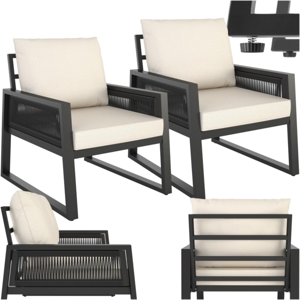 tectake Gartenlounge-Set Terrassenset Captive im Rope-Design mit Aluminiumgestell, (Set, 2-tlg), Extra dicke und große Sitzpolster und Rückenkissen
