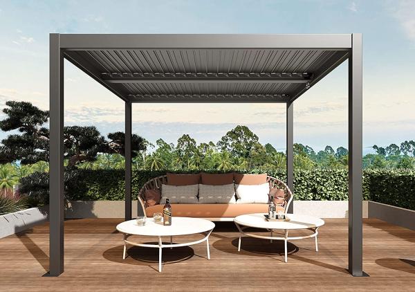 Pergola HWC-L46, Gartenpavillon Lamellen-Pavillon, 11cm-Aluminium-Gestell, Regenrinne sturmfest, 3x4m ~ anthrazit