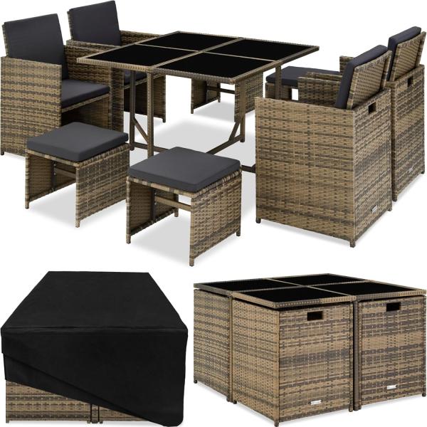 tectake Sitzgruppe Rattan Sitzgruppe, (Set, 9-tlg), für 4 bis 8 Personen