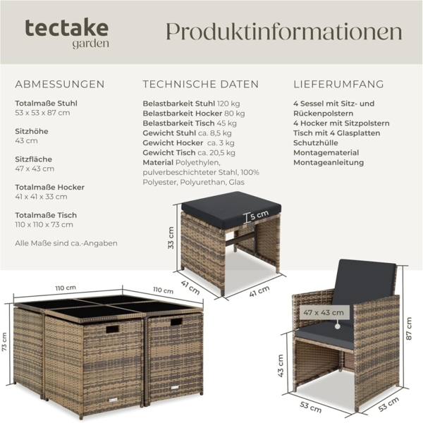 tectake Sitzgruppe Rattan Sitzgruppe, (Set, 9-tlg), für 4 bis 8 Personen Bild 6