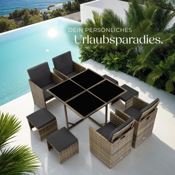 tectake Sitzgruppe Rattan Sitzgruppe, (Set, 9-tlg), für 4 bis 8 Personen Bild 8