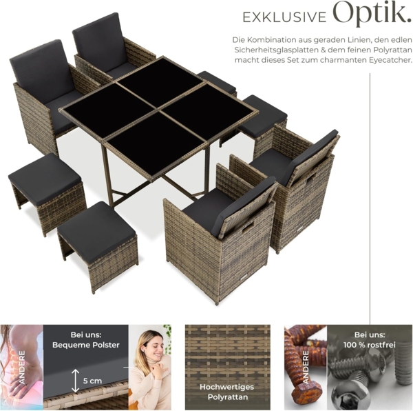 tectake Sitzgruppe Rattan Sitzgruppe, (Set, 9-tlg), für 4 bis 8 Personen Bild 3
