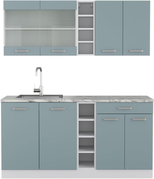 Singleküche R-Line Blau-Grau 160 cm , AP Marmor Vicco