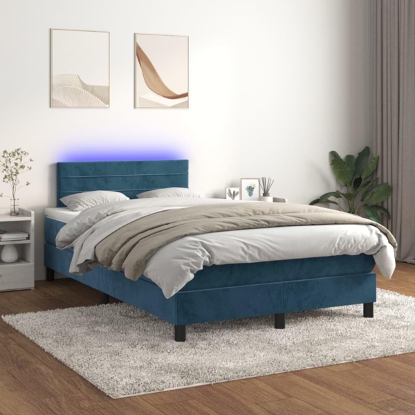 vidaXL Boxspringbett mit Matratze & LED Dunkelblau 120x200 cm Samt 3134457