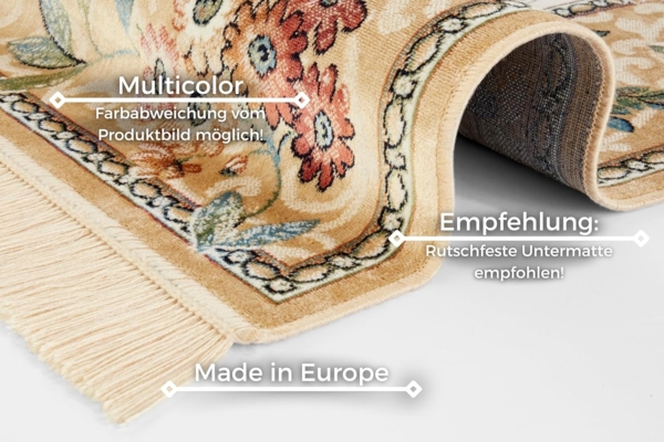 Orientalischer Samt-Teppich Fransen Oriental Flowers Creme Cord - 135x195x0,5cm Bild 4