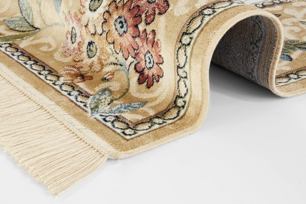 Orientalischer Samt-Teppich Fransen Oriental Flowers Creme Cord - 135x195x0,5cm Bild 5