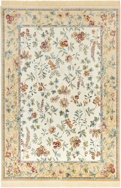 Orientalischer Samt-Teppich Fransen Oriental Flowers Creme Cord - 135x195x0,5cm Bild 2