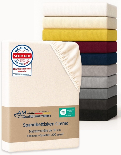 AM Qualitätsmatratzen Spannbettlaken Baumwolle in creme, Bettlaken für Matratzen, Made in Germany, Baumwolle, Gummizug: rundum, (1 Stück), 100x200x30