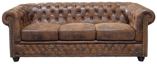 riess-ambiente 3-Sitzer CHESTERFIELD 205cm antik braun, Einzelartikel 1 Teile, Wohnzimmer · Sofa · Microfaser · Holz · Federkern