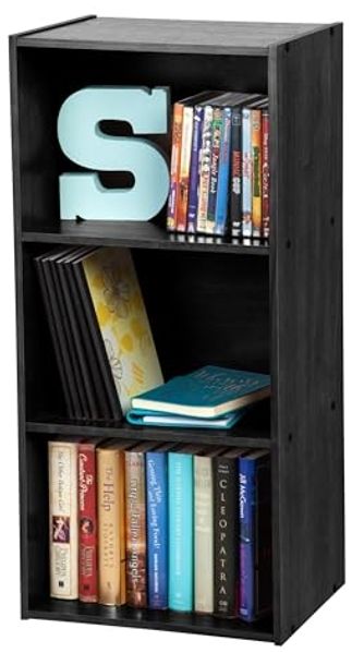 Iris Ohyama, Aufbewahrungsmöbel, Bücherregal, 3 feste Regale, Design, Multifunktional, Büro, Eingang, Schlafzimmer, Wohnzimmer - Basic Storage Shelf CX-3 - Eiche Schwarz