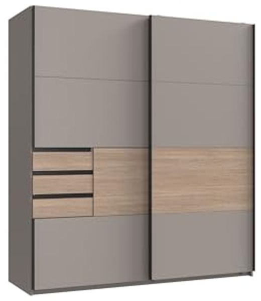 Schwebetürenschrank >Bremen< in SAHARAGRAU / MULTIPLEX - 180x198x65cm (BxHxT)