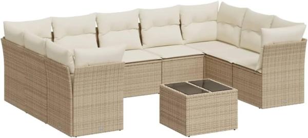 vidaXL 10-tlg. Garten-Sofagarnitur mit Kissen Beige Poly Rattan 3249977