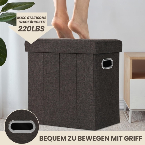 COSYLAND Sitzhocker mit Stauraum - 42 x 27 x 42 cm Hocker mit Stauraum - Kleine Klappbare Sitzbank - Fußbank & Aufbewahrungsbox bis 200 kg - für Wohnzimmer, Schokolade Bild 5