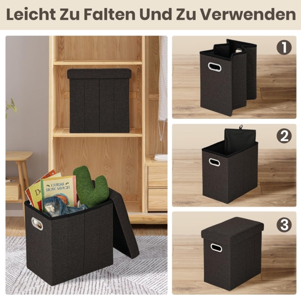 COSYLAND Sitzhocker mit Stauraum - 42 x 27 x 42 cm Hocker mit Stauraum - Kleine Klappbare Sitzbank - Fußbank & Aufbewahrungsbox bis 200 kg - für Wohnzimmer, Schokolade Bild 7
