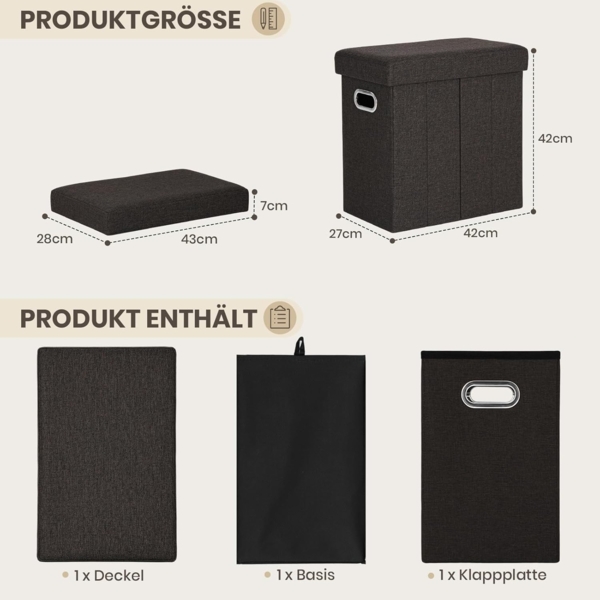 COSYLAND Sitzhocker mit Stauraum - 42 x 27 x 42 cm Hocker mit Stauraum - Kleine Klappbare Sitzbank - Fußbank & Aufbewahrungsbox bis 200 kg - für Wohnzimmer, Schokolade Bild 3