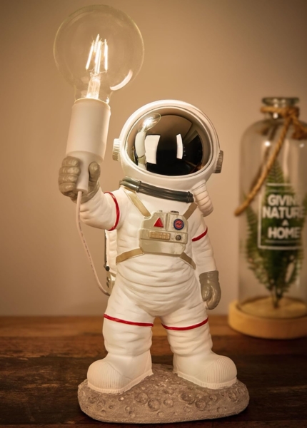 BRUBAKER Nachttischlampe Astronauten Tischlampe - 40 cm Weltraum Nachttischlampe, mit E27 Fassung und USB-C Stecker, ohne Leuchtmittel, Handbemalte Raumfahrt Dekofigur Statue - Weiß