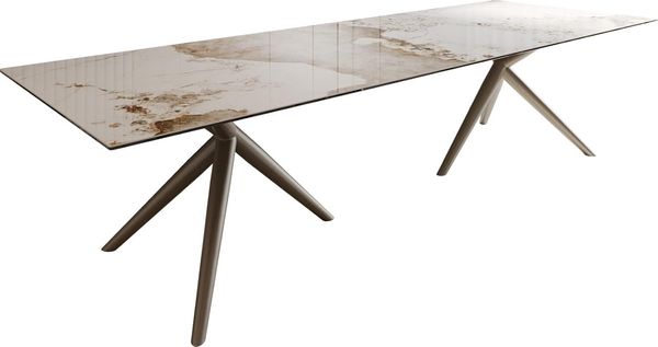 Esstisch Edge 300x100 Keramik Minas Melange Weiß-Beige Estelar rund Metall Effektfinish Titan