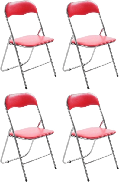 CLP 4er Set Klappstuhl Felix Klappbarer mit Kunstleder PVC Sitz Gepolstert,rot/silber