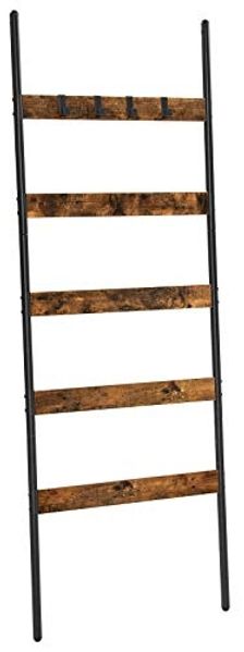 Vasagle Handtuchleiter, Handtuchregal, Leiterregal, Anlehnregal mit 5 Sprossen, 60 cm breit, schräg, für Handtücher, Schals, Decken, Stahlgestell, Industrie-Design, vintagebraun-schwarz von Songmics LLS011B01