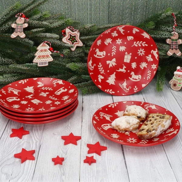 MamboCat Frühstücksteller 6er Set Advent Kuchenteller Ø20cm Rot Weihnachten Dessert Gebäck Bild 3