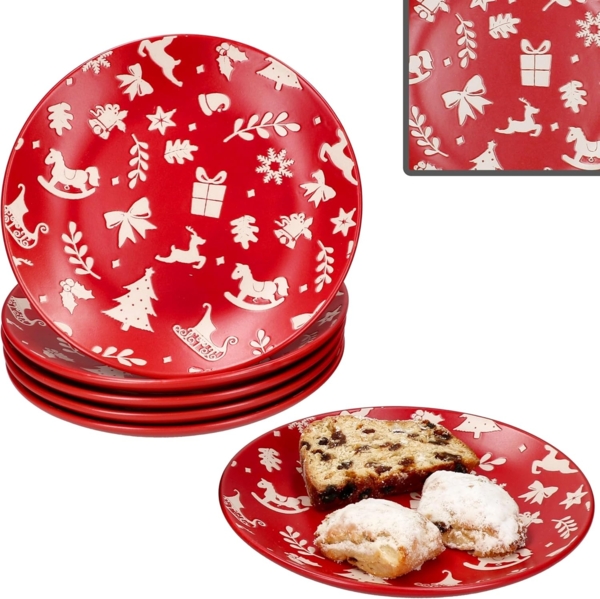MamboCat Frühstücksteller 6er Set Advent Kuchenteller Ø20cm Rot Weihnachten Dessert Gebäck Bild 1