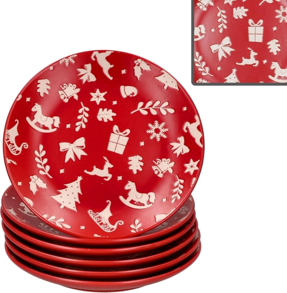 MamboCat Frühstücksteller 6er Set Advent Kuchenteller Ø20cm Rot Weihnachten Dessert Gebäck Bild 2