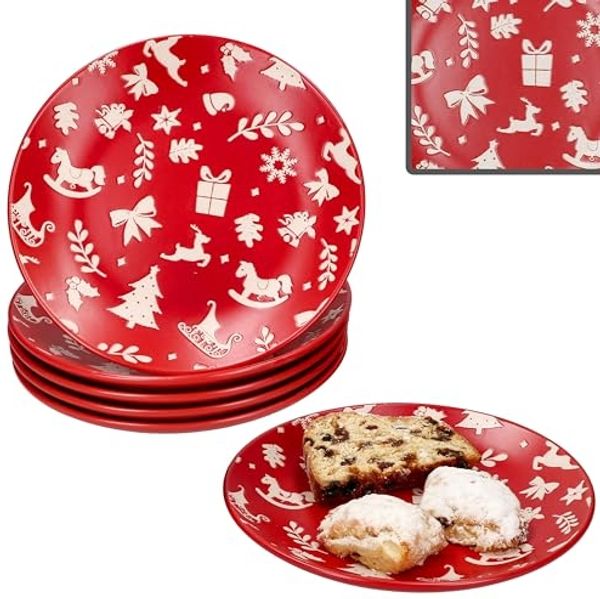 MamboCat Frühstücksteller 6er Set Advent Kuchenteller Ø20cm Rot Weihnachten Dessert Gebäck