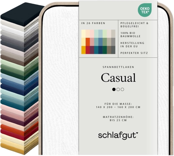 Schlafgut Spannbettlaken CASUAL u.a. in Gr. 90x200, 140x200 oder 180x200 cm, 100% Bio-Baumwolle, Jersey, Gummizug: rundum, (1 Stück), Bettlaken für Matratzen bis 25 cm Höhe, zuverlässig, langlebig, weich