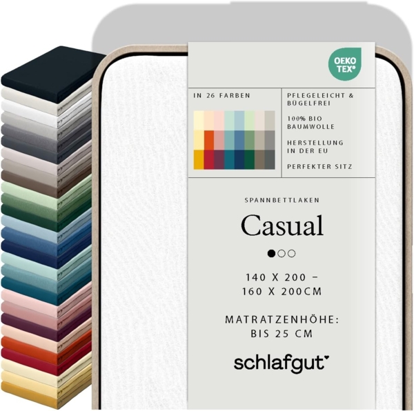Schlafgut Spannbettlaken CASUAL u.a. in Gr. 90x200, 140x200 oder 180x200 cm, 100% Bio-Baumwolle, Jersey, Gummizug: rundum, (1 Stück), Bettlaken für Matratzen bis 25 cm Höhe, zuverlässig, langlebig, weich