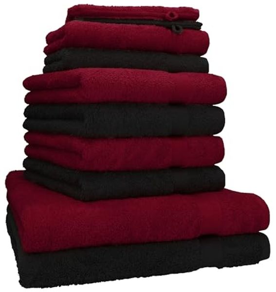Betz Handtuch Set 10-TLG. Handtuch-Set Premium, 100% Baumwolle (Set, 10-St), Farbe Dunkelrot & Schwarz