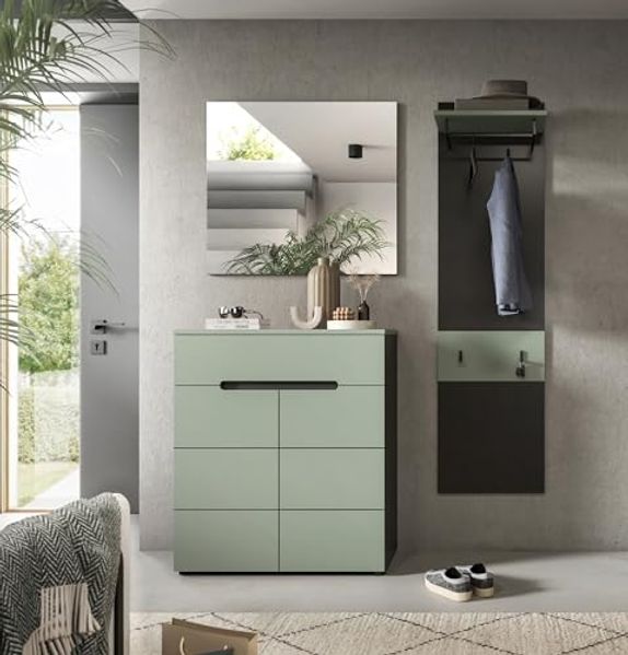 Garderoben-Set >Canu< in Basalt Grau / Smoke Green - 140x190x37cm (BxHxT)