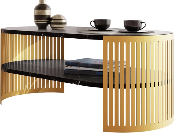 Couchtisch Fahugin Oval Gold I (Farbe: Gold / Black Pietra Grigia)