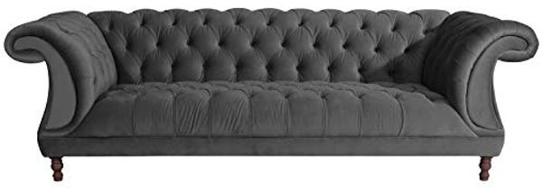 Ivette Sofa 3-Sitzer Samtvelours Anthrazit Buche Nussbaumfarben