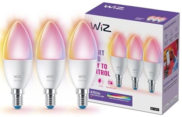 WiZ GU10 smarte E14 LED Lampe im 3er-Pack - 40W, mit 16 Mio. Farben + Weißschattierungen, WLAN/Bluetooth, Sprach- / App-Steuerung, funktioniert mit Google Home, Alexa und HomeKit