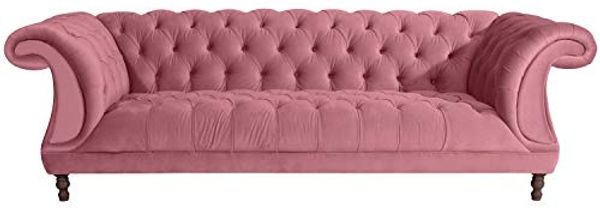 Ivette Sofa 3-Sitzer Samtvelours Rose Buche Nussbaumfarben
