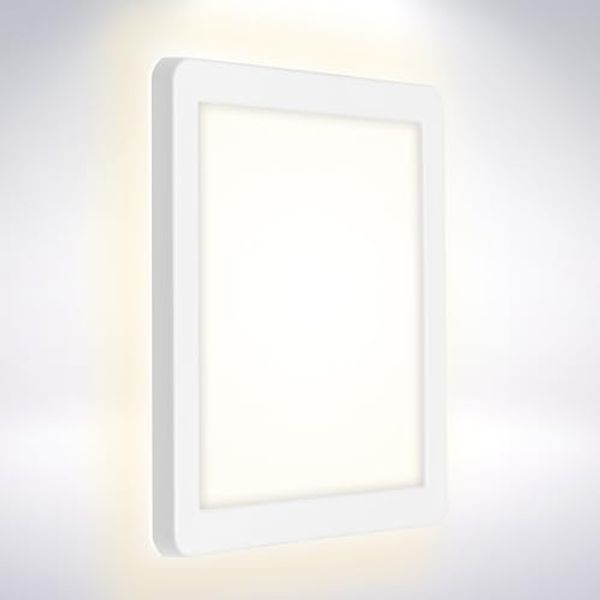 BRILONER - LED Wandlampe mit indirektem Licht, flach, neutralweiße Lichtfarbe, Aussenlampe, Wandleuchte aussen, LED Strahler außen, Außenleuchte, Außenwandleuchten, 19 x 19 x 2,8 cm, Weiß