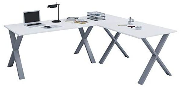 VCM Schreibtisch Lona 916559 Silber / Weiß H. 76 x B. 220 x T. 190 cm